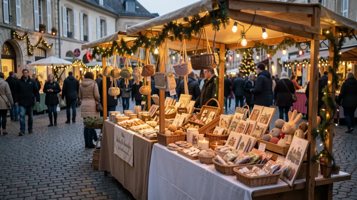 Generic image of a festive creator's market in the evening.