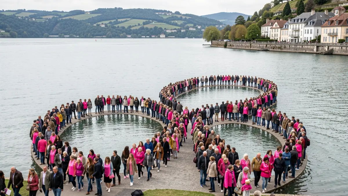 Generic image of a solidarity walk for Pink October around a lake.