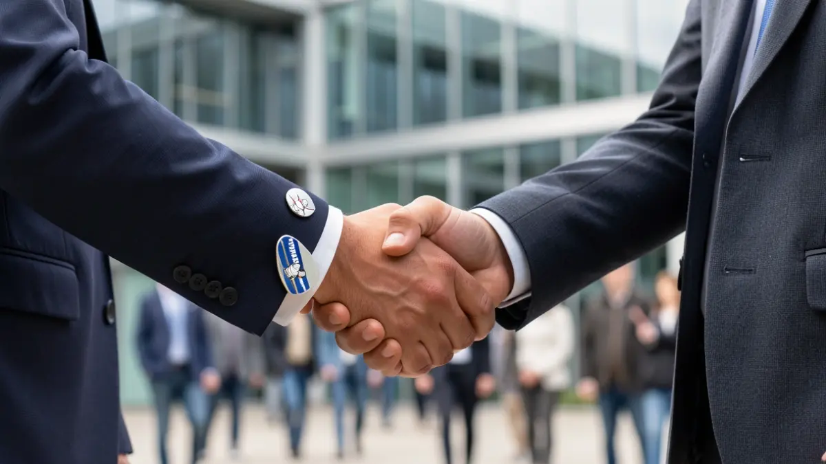 Handshake between a Michelin representative and a Polytech Clermont member.