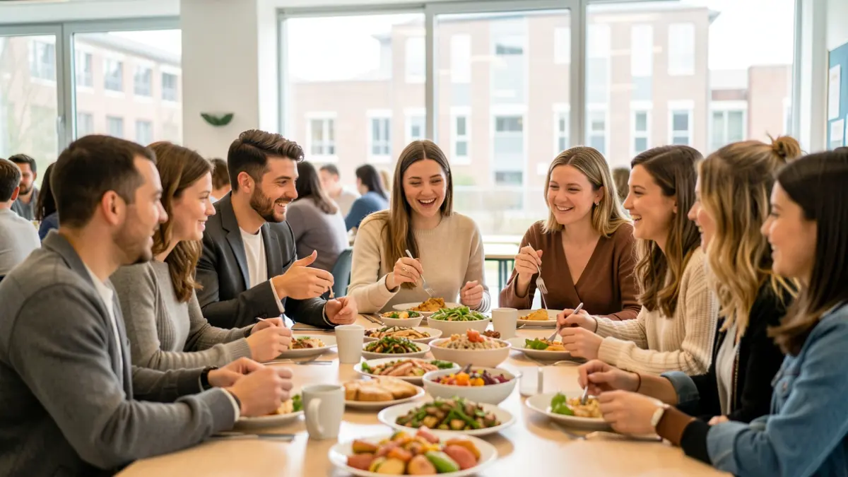 Generic image of young adults sharing an international meal in a university setting.