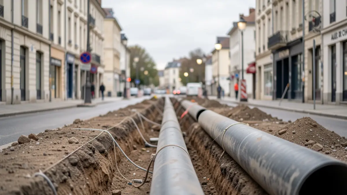 Generic image of roadworks with pipes being installed in a trench.