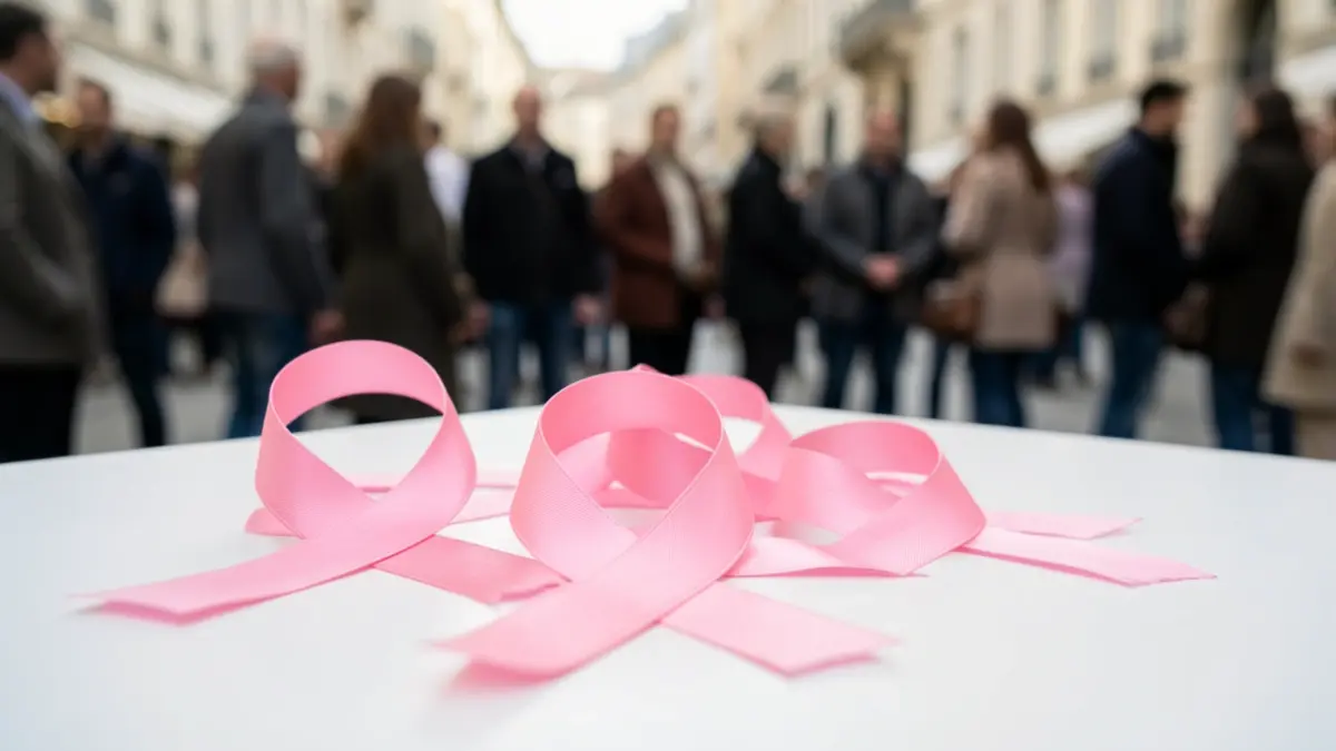 Generic image of pink ribbons symbolizing breast cancer awareness on a white background.