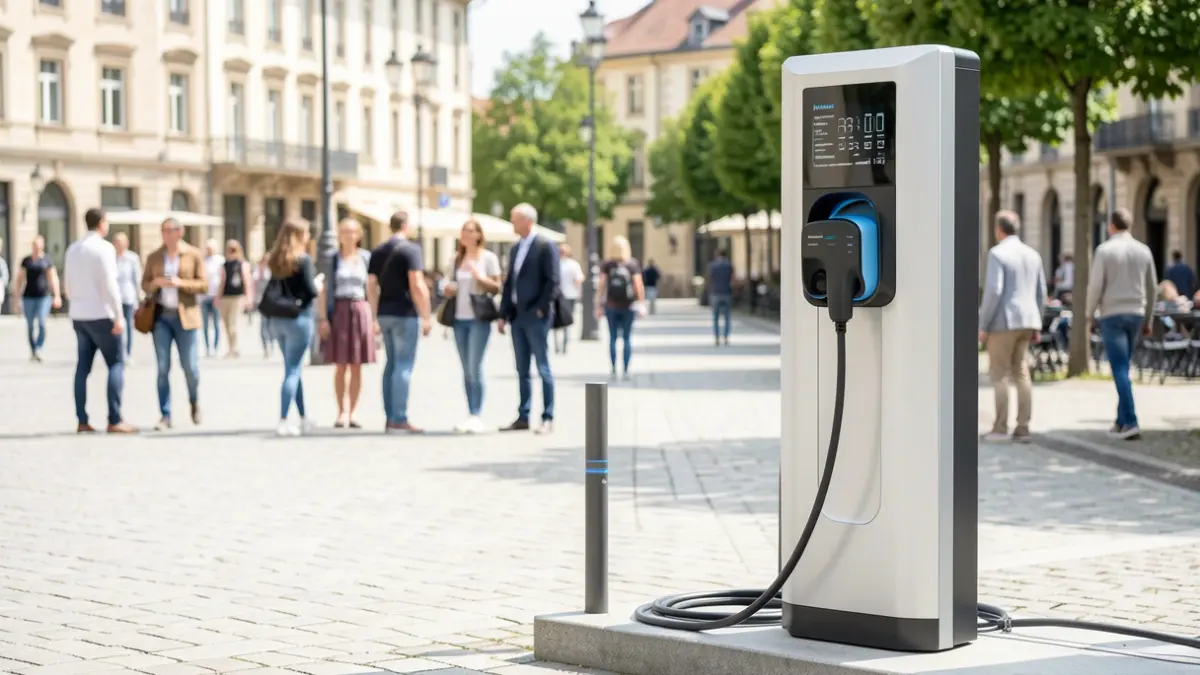 Borne de recharge par induction pour véhicule électrique sur la Place de Jaude à Clermont-Ferrand.