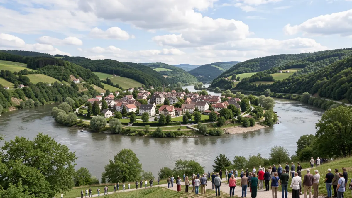 Generic image of a river basin with a small town in the valley.
