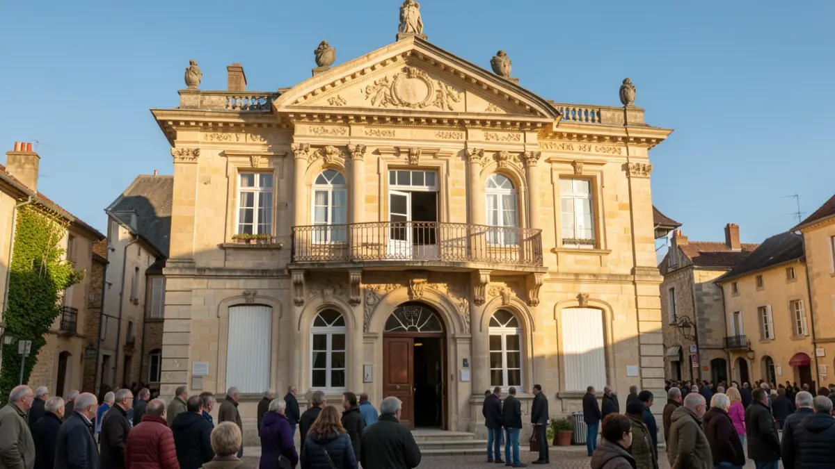 Generic image of a stone town hall facade in the Auvergne-Rhône-Alpes region.