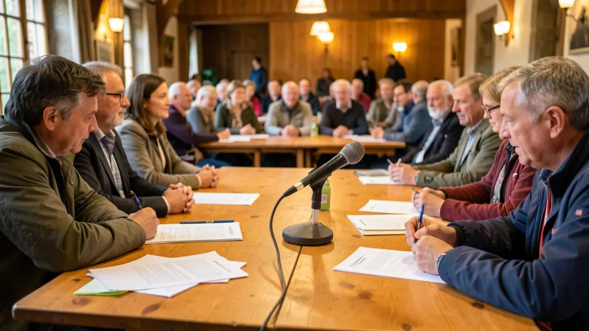Generic image of a public meeting about forest management in a community hall.