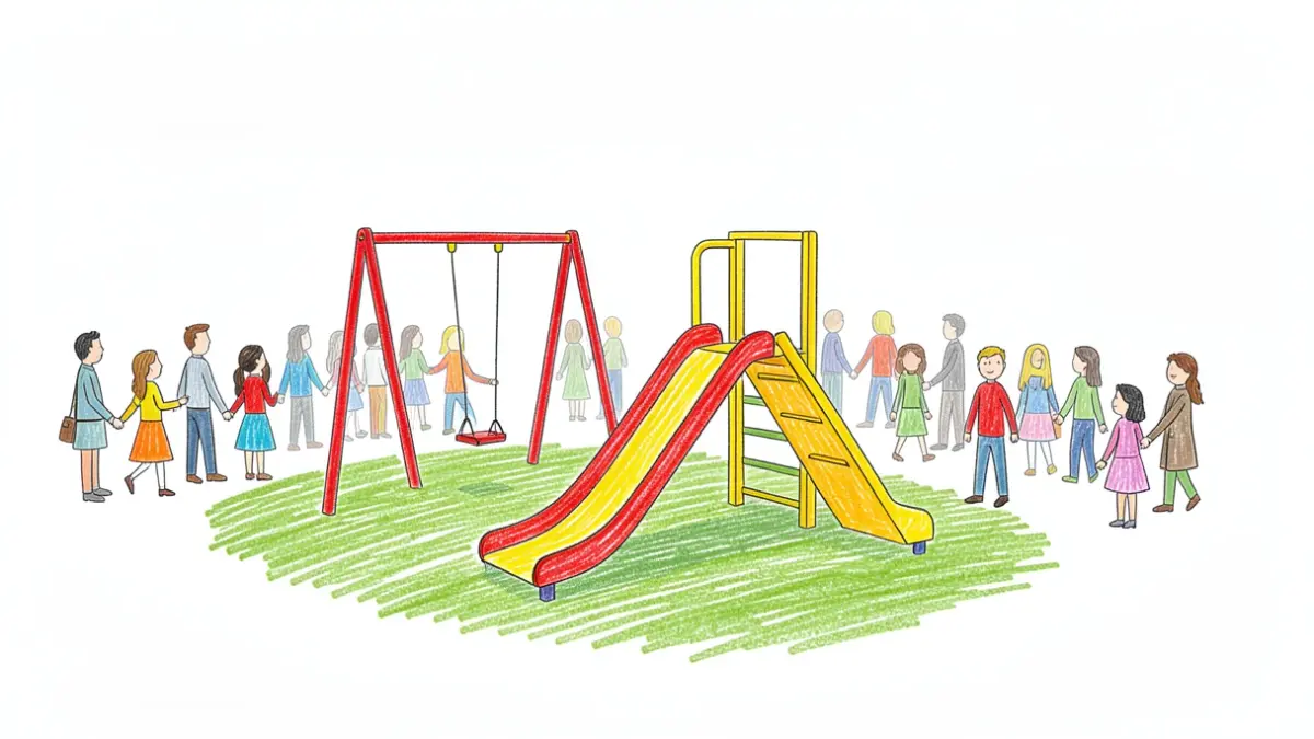 Generic image of a child's drawing depicting a playground.