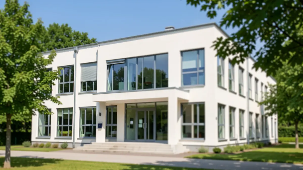 Generic image of a modern administrative building with large windows, symbolizing support and guidance.
