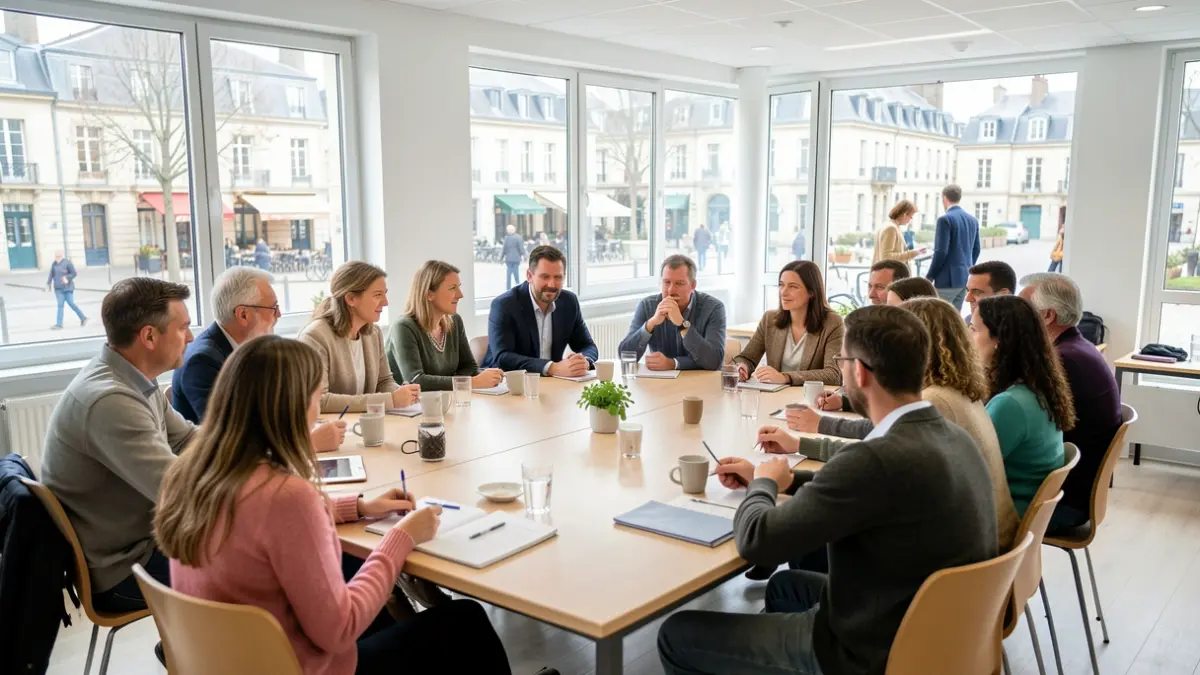 Generic image of diverse people participating in a meeting in a community center.