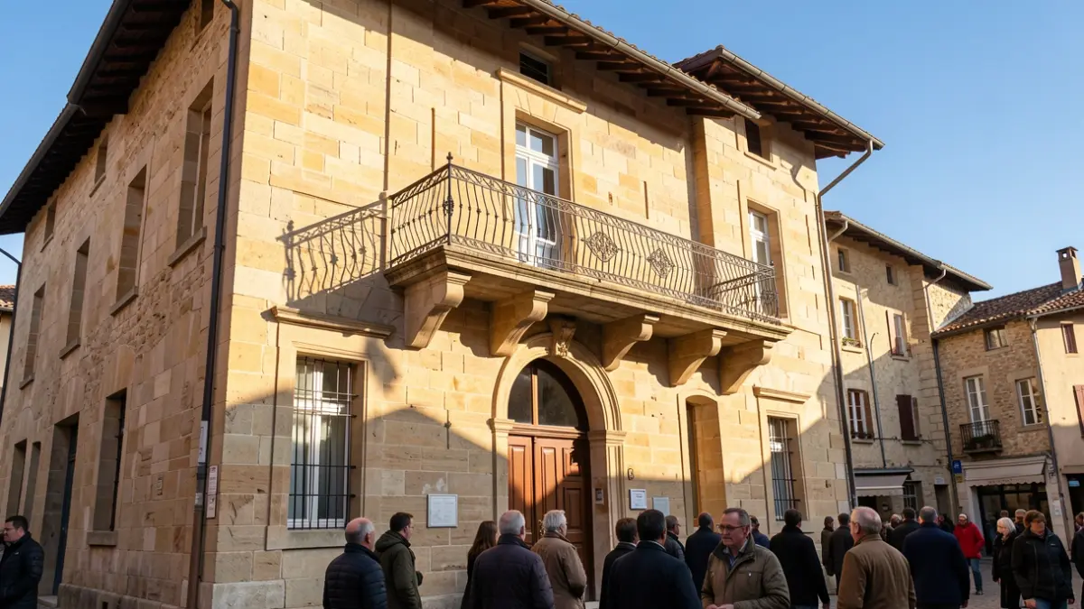 Generic image of the facade of a traditional public building in the Auvergne-Rhône-Alpes region, illuminated by afternoon sun.