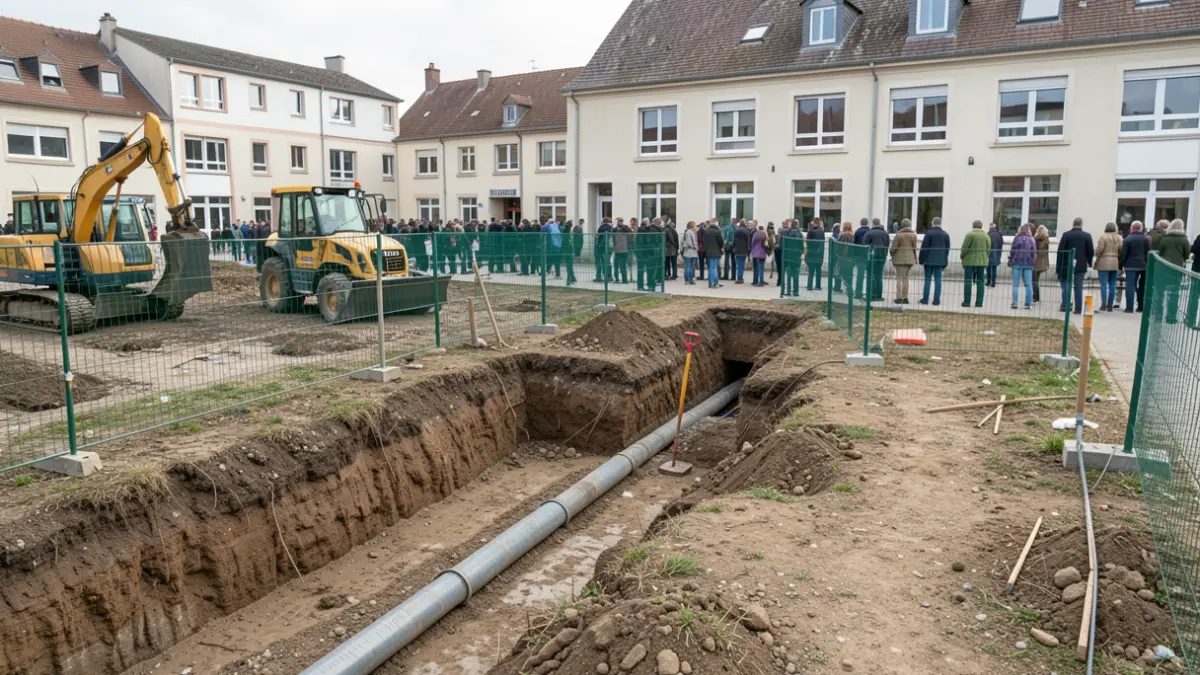 Construction site for the greening of the schoolyard in Savigneux.