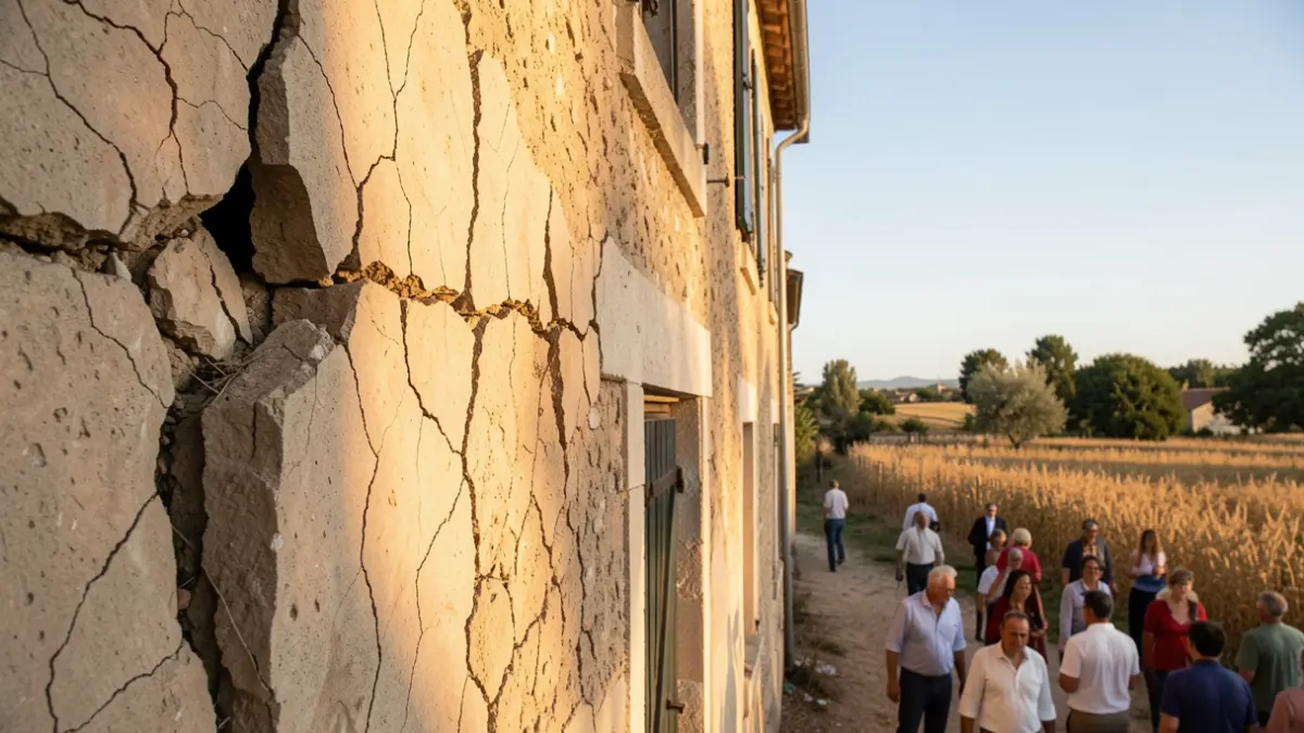Generic image of a cracked facade of a house in a French village.