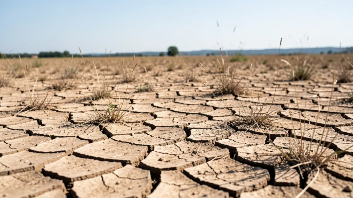 Generic image of drought-cracked earth in Auvergne-Rhône-Alpes.
