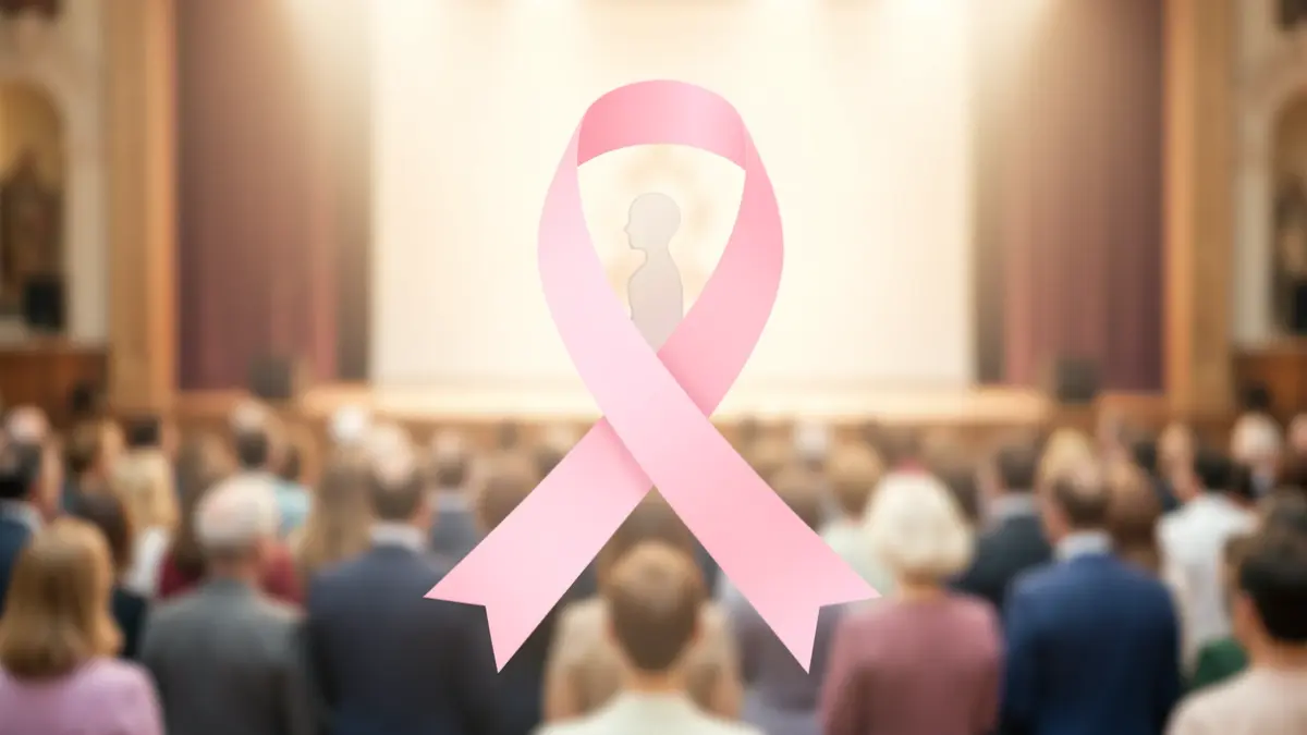 Generic image of a pink ribbon symbolizing awareness, intertwined with an abstract silhouette.