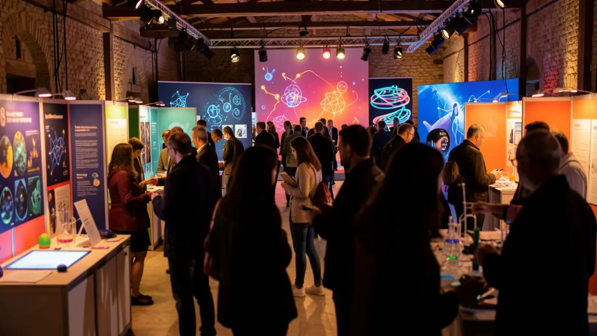 Generic image of a science outreach event with participants and interactive stands.