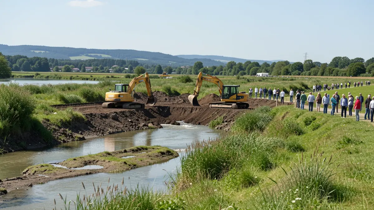 Image générique de travaux de restauration dans une zone humide avec des engins de chantier.