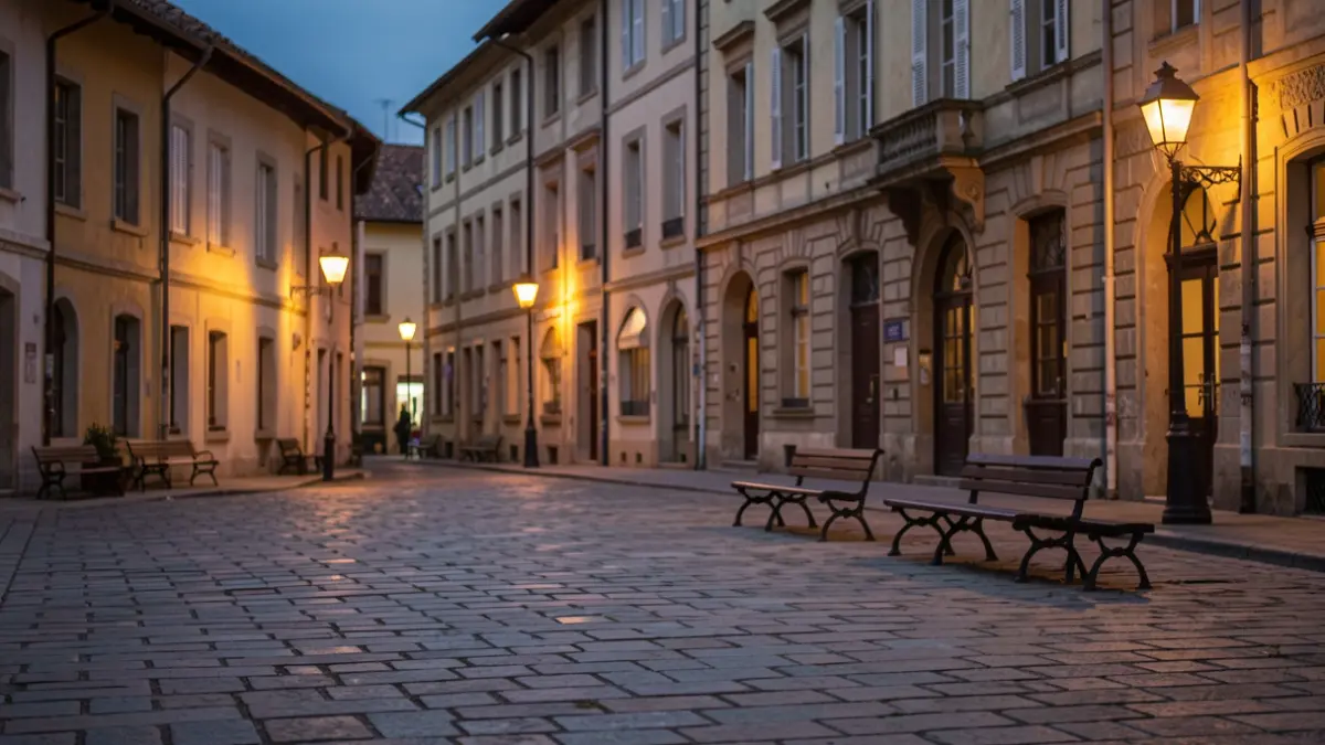 Generic image of a public square in the evening.