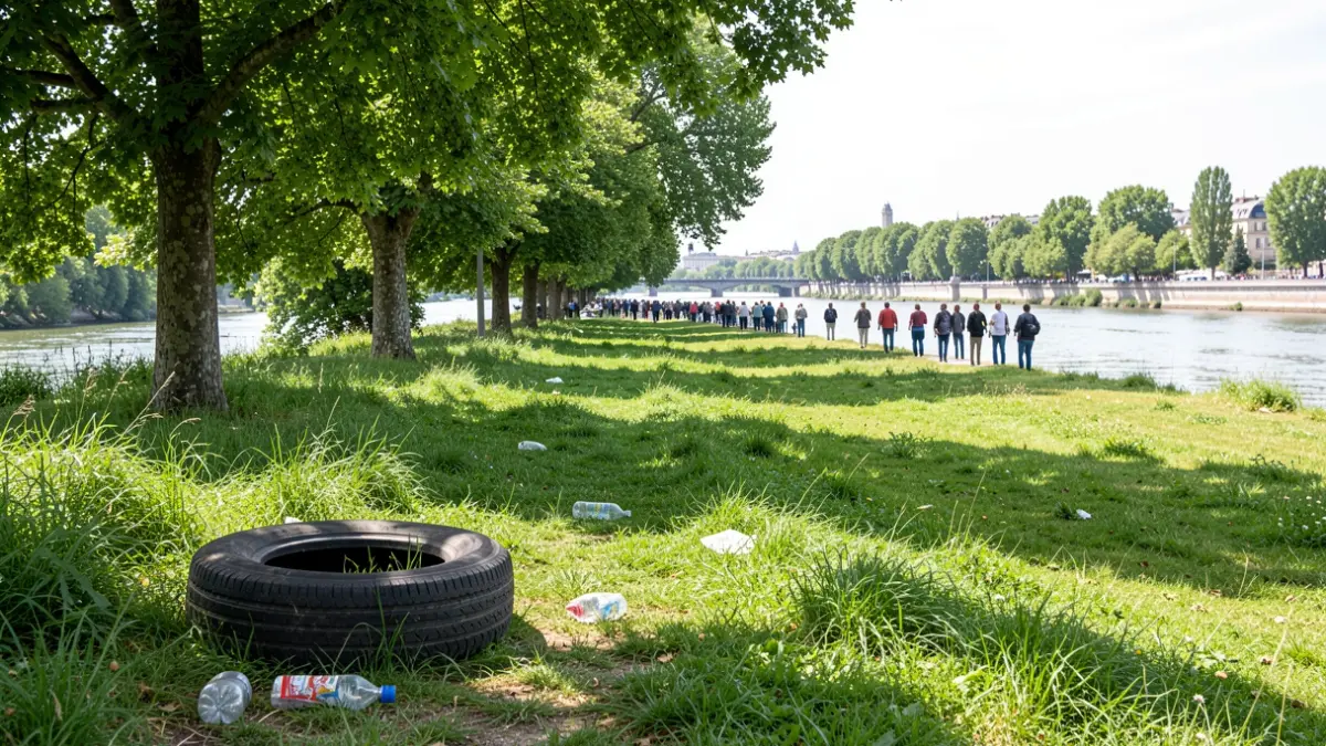 Image générique de bords de fleuve nettoyés avec quelques déchets résiduels.